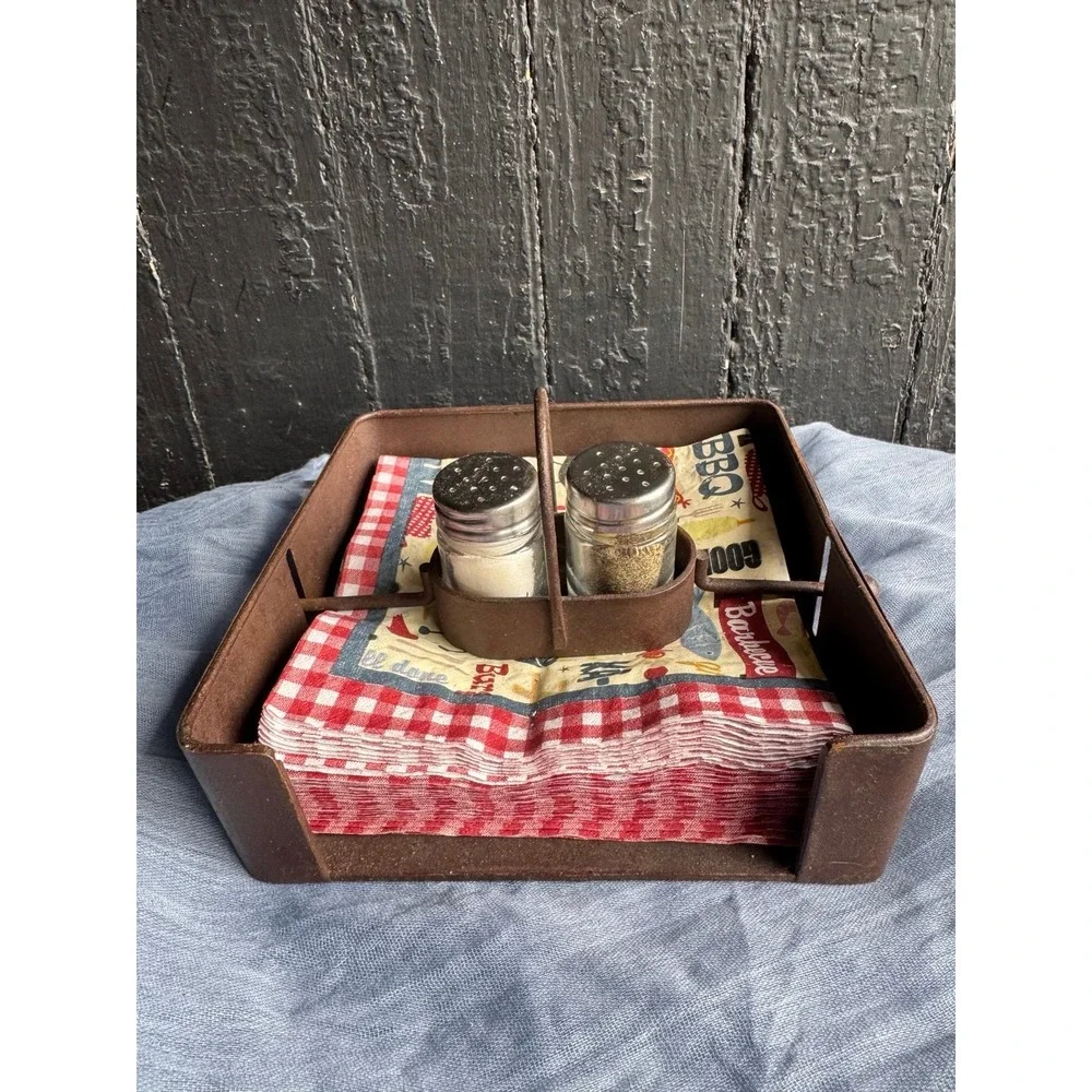 Metal Salt & Pepper and napkin holder